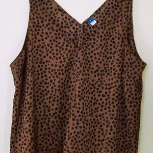 Le Caviar-Womens Size 5-Sheer Sleeveless Blouse-Brown Animal Print-Button Up